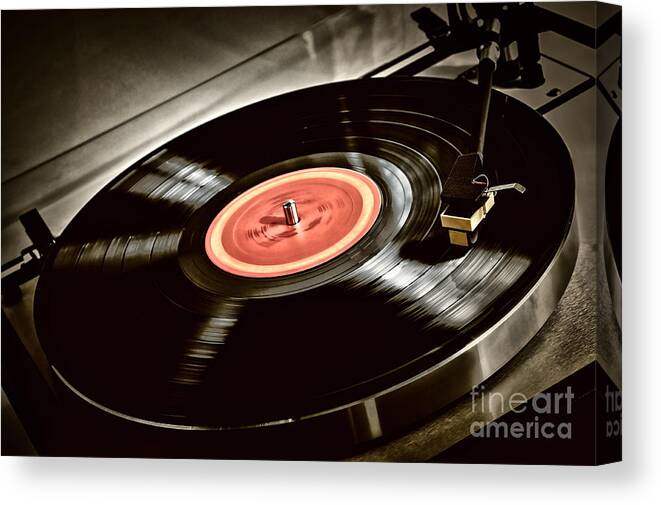 Vinyl Canvas Print featuring the photograph Record on turntable by Elena Elisseeva