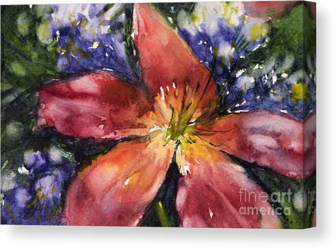 Flower Canvas Print featuring the painting Red Daylily by Judith Levins
