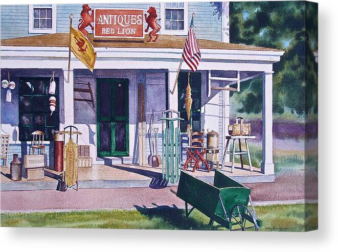 Antiques Canvas Print featuring the painting Red Lion Antiques by Karol Wyckoff