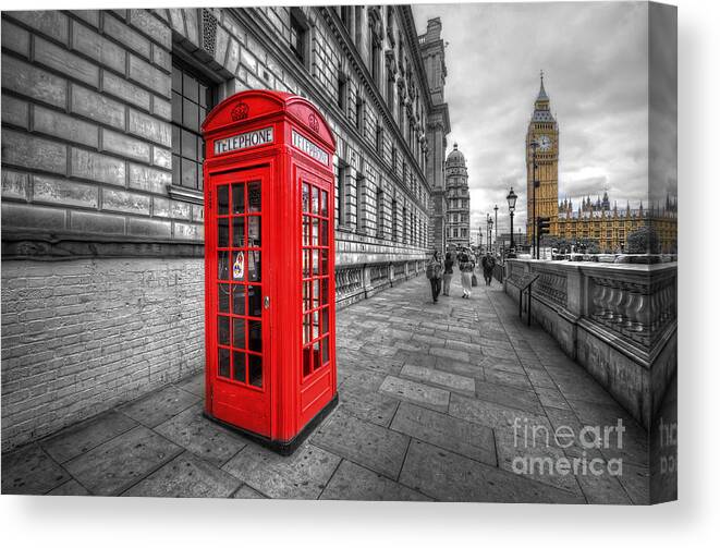 Yhun Suarez Canvas Print featuring the photograph Red Phone Box And Big Ben by Yhun Suarez