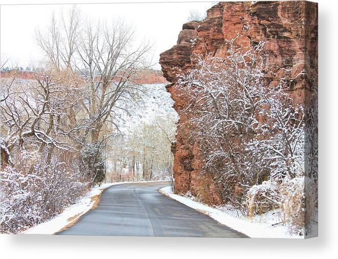 Red Rocks Canvas Print featuring the photograph Red Rocks Winter Landscape Drive by James BO Insogna