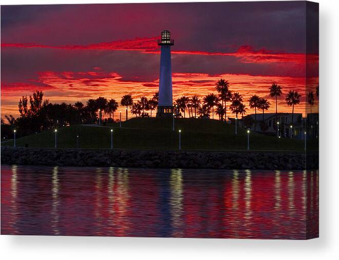 Long Beach Ca Canvas Print featuring the photograph Red Skys at Night Denise Dube Photography by Denise Dube