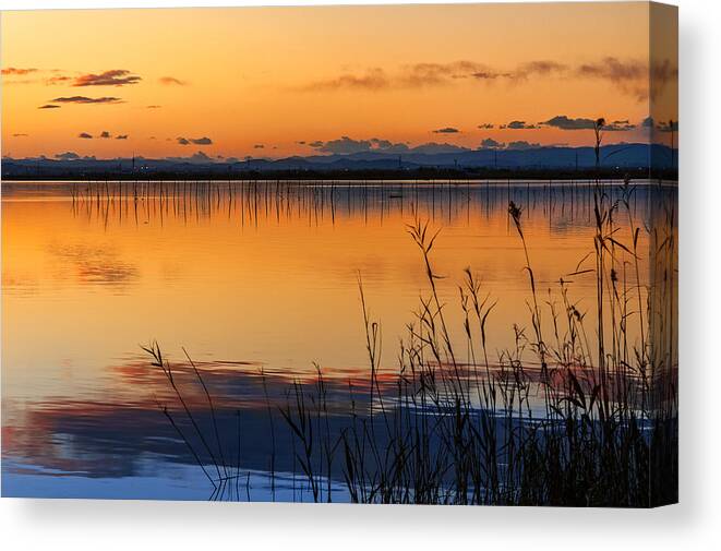 Reflections Canvas Print featuring the photograph Red Sunset. Valencia by Juan Carlos Ferro Duque
