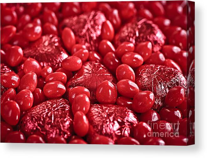 Candy Canvas Print featuring the photograph Red Valentine candy hearts by Elena Elisseeva
