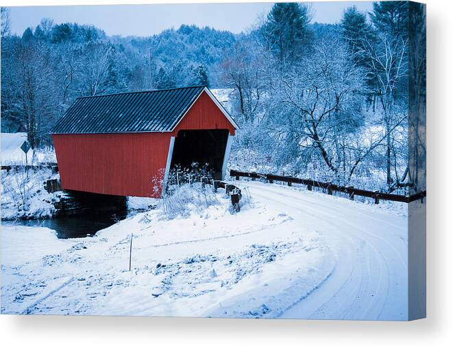 Vermont Covered Bridge Canvas Print featuring the photograph Red Vermont covered bridge by Jeff Folger