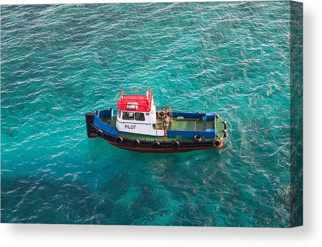 Blue Canvas Print featuring the photograph Red White and Blue Pilot Boat in Aqua Water by Darryl Brooks