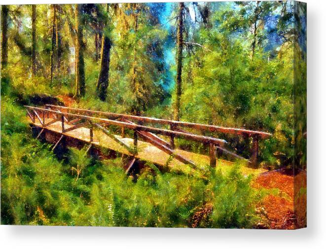 Redwood Bridge Canvas Print featuring the digital art Redwood National Park Bridge by Kaylee Mason