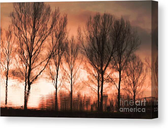 Landscape Canvas Print featuring the photograph Reflection in red by Adriana Zoon