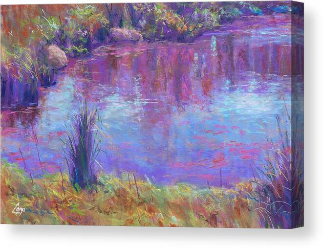 Impressionist Canvas Print featuring the painting Reflections on a Pond by Michael Camp