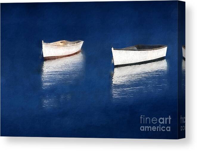 Rowboats Canvas Print featuring the digital art Reflections on Blue by Jayne Carney