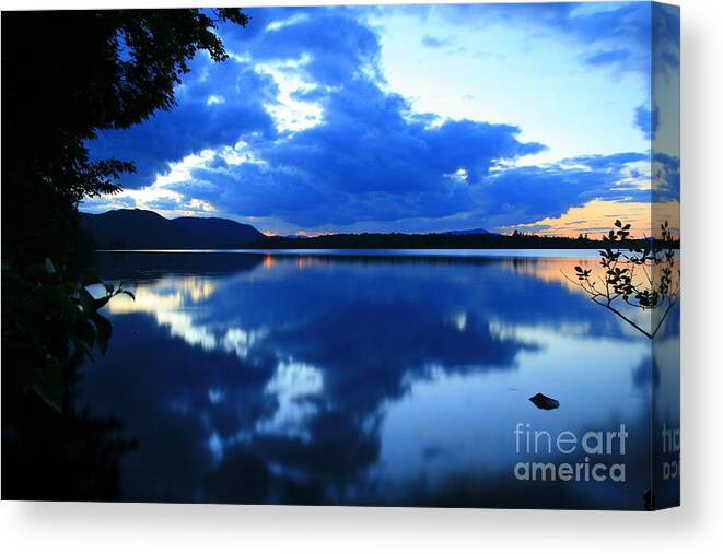 Sunset Canvas Print featuring the photograph Reflective Blues on Lake Umbagog by Neal Eslinger
