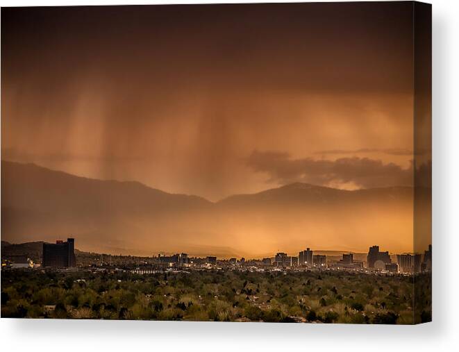 reno Downtown Canvas Print featuring the photograph Reno Skyline Storm 5093 by Janis Knight