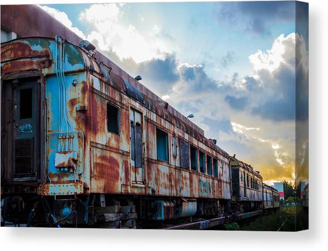 Train Canvas Print featuring the photograph Retired Train cars by George Kenhan