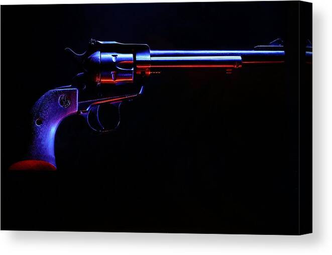 .22 Caliber Canvas Print featuring the photograph Revolver on Black by David Andersen