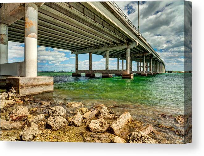 Architecture Canvas Print featuring the photograph Rickenbacker Causeway Bridge by Raul Rodriguez