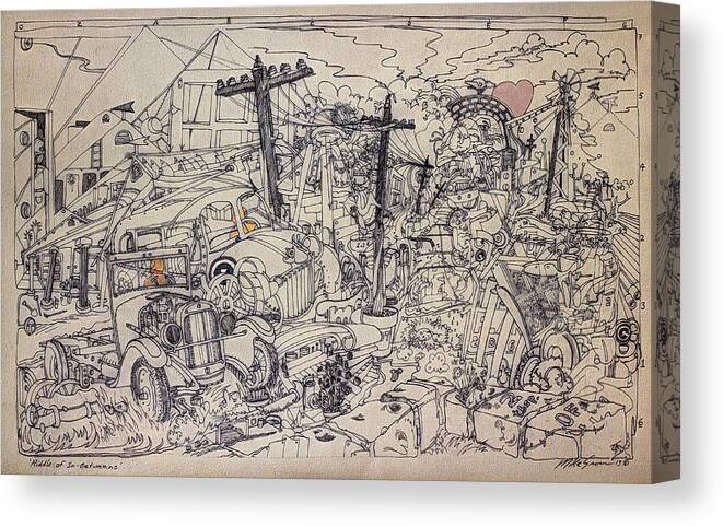 Art Canvas Print featuring the drawing Riddle of In-Betweens by Michael Gross