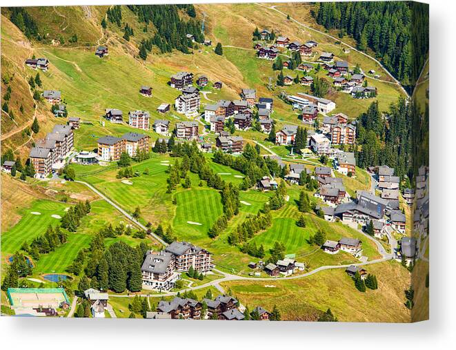 Riederalp Canvas Print featuring the photograph Riederalp Switzerland with Golf Course by Matthias Hauser