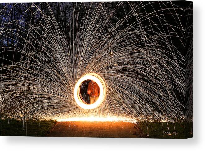 Light Painting Canvas Print featuring the photograph Ring of fire by Anna-Lee Cappaert