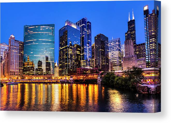 Chicago River Canvas Print featuring the photograph River North View by Carl Larson Photography