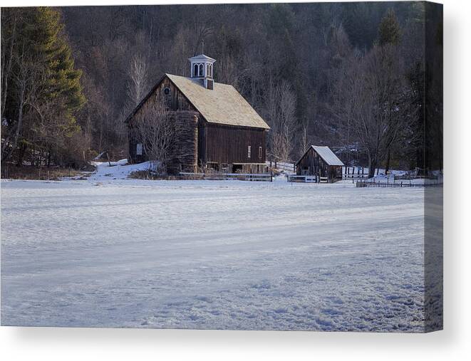 South River Road Putney Vermont Canvas Print featuring the photograph River Road Barn Winter by Tom Singleton
