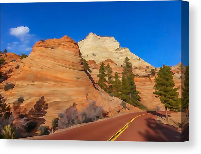 Zion Canvas Print featuring the photograph Road through Zion NP by Tom and Pat Cory