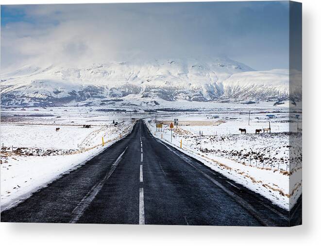 Tranquility Canvas Print featuring the photograph Road To Geysir by Manuel Romaris