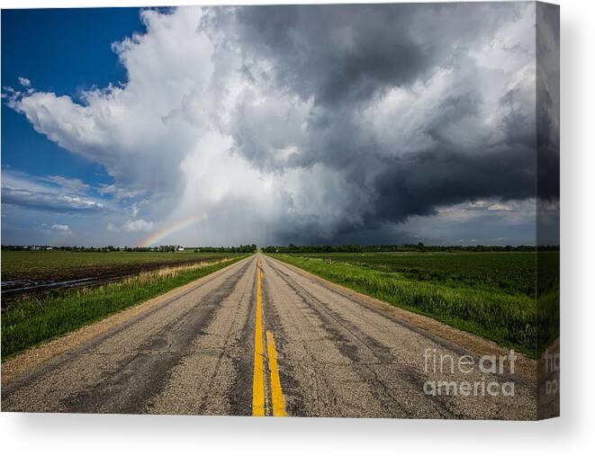Luverne Canvas Print featuring the photograph Road to Nowhere Supercell by Aaron J Groen
