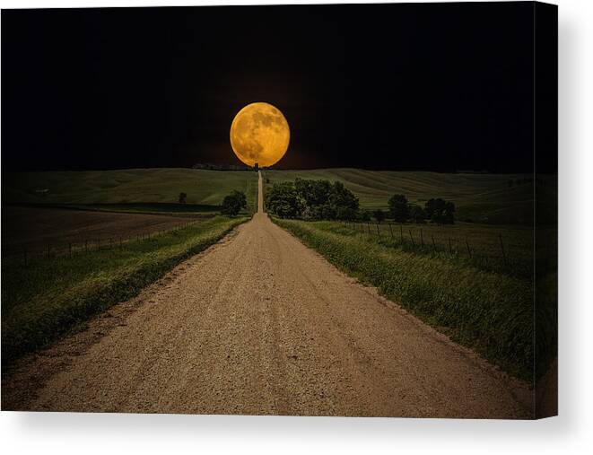 Road To Nowhere Canvas Print featuring the photograph Road to Nowhere - Supermoon by Aaron J Groen