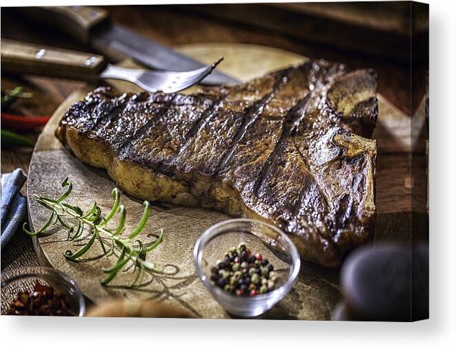 Spice Canvas Print featuring the photograph Roasted BBQ T-Bone Steak by GMVozd