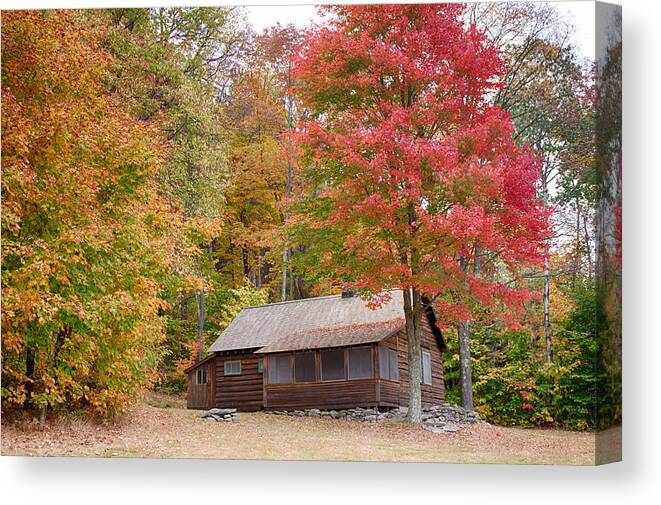 Robert Frost Canvas Print featuring the photograph Robert Frost cabin in autumn by Jeff Folger