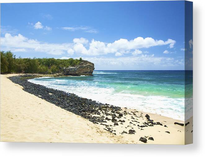 Aqua Canvas Print featuring the photograph Rocky Kauai Shoreline by Kicka Witte