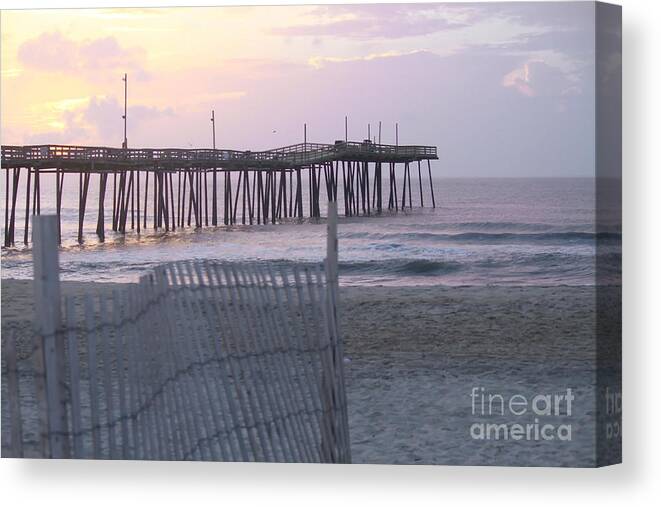 Obx Canvas Print featuring the photograph Rodanthe Pier Sunrise by Cathy Lindsey