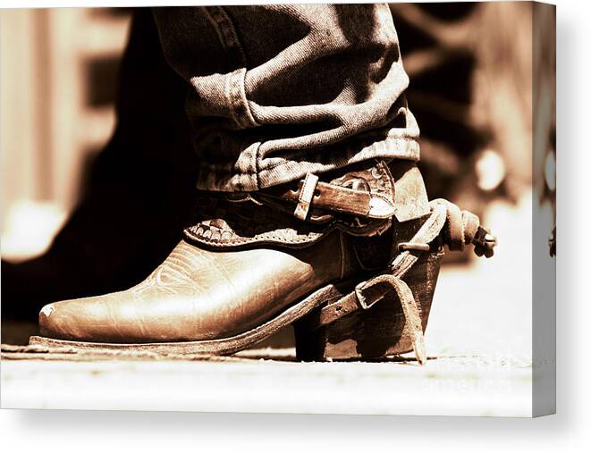 Cowboy Canvas Print featuring the photograph Rodeo Boot and Spur in Copper Tint by Lincoln Rogers