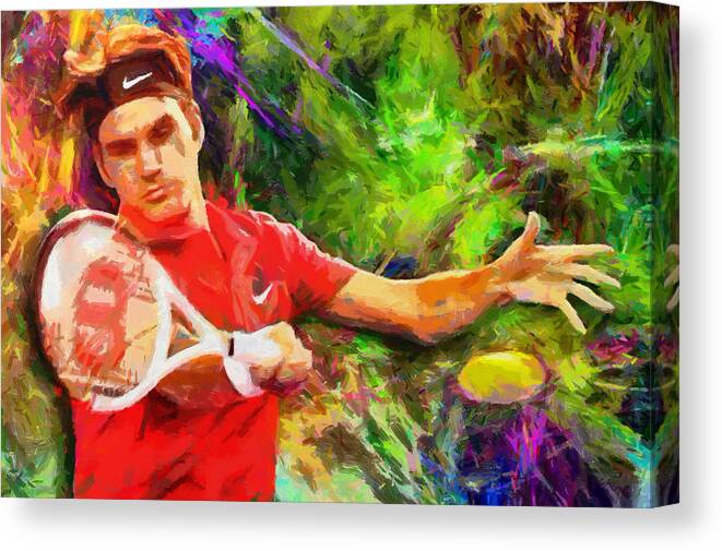 Roger Federer Paintings Canvas Print featuring the digital art Roger Federer by RochVanh
