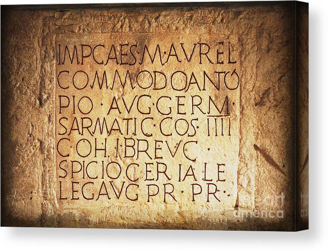 Stone Canvas Print featuring the photograph Roman Inscription by Heiko Koehrer-Wagner