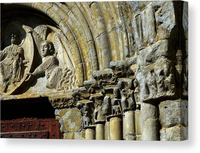 Puente Canvas Print featuring the photograph Romanesque front in spanish church Nuestra Sra de Baldos in Montanana by RicardMN Photography