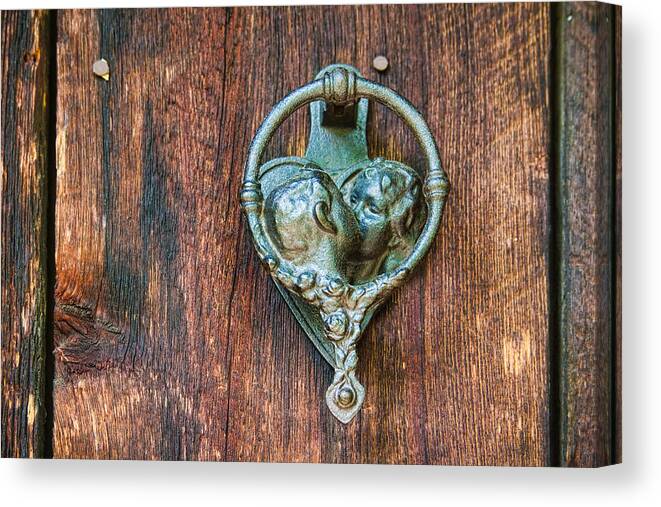 Romantic Canvas Print featuring the photograph Romantic Kissing Door Knocker by James BO Insogna