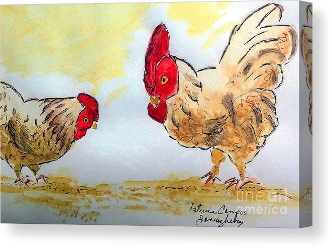 Rooster Canvas Print featuring the painting Rooster and Hen by Patricia Januszkiewicz