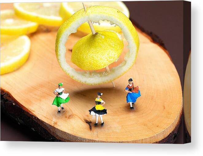 Dancer Canvas Print featuring the photograph Rotating dancers and lemon gyroscope food physics by Paul Ge