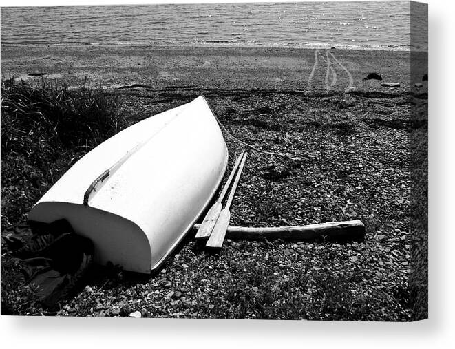 Black And White Canvas Print featuring the photograph Row Boat in Maine by Tony Grider