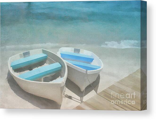 Rowboats Canvas Print featuring the digital art Rowboat Blues by Jayne Carney