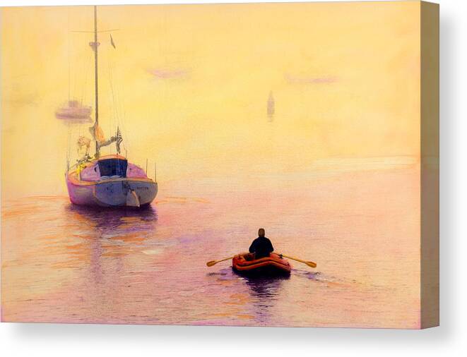 Sailboat Canvas Print featuring the painting Rowing Out by Cindy McIntyre