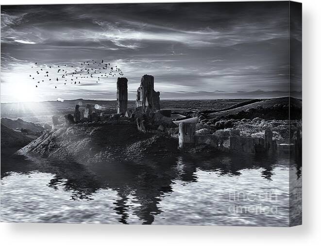Landscape Canvas Print featuring the photograph Ruins on the water landscape by Simon Bratt