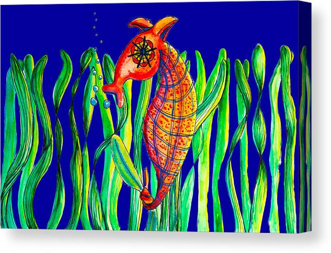 Seahorse Canvas Print featuring the painting Rupert The Seahorse by Kelly Smith