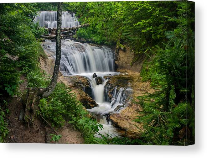 sable Falls pictured Rocks National Lakeshore Waterfalls Canvas Print featuring the photograph Sable Falls by Gary McCormick