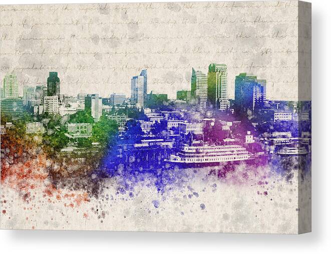 Sacramento Canvas Print featuring the digital art Sacramento City Skyline by Aged Pixel