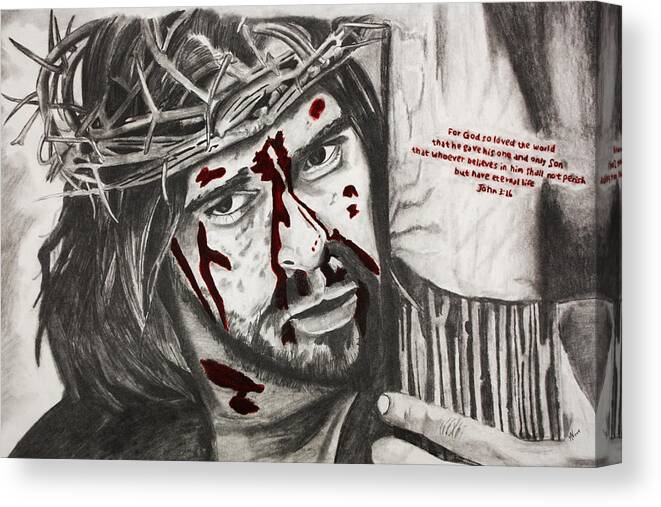 Jesus Canvas Print featuring the drawing Sacrifice by Nick Vogt