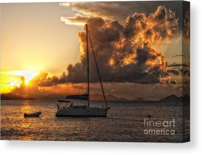 Sailboat Canvas Print featuring the photograph Sailboat In Sunset by Timothy Hacker