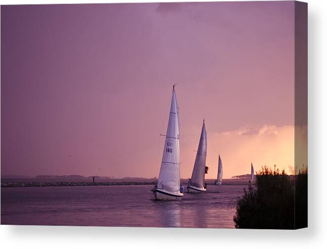 Sailboat Canvas Print featuring the photograph Sailing From The Sun by Kelly Reber