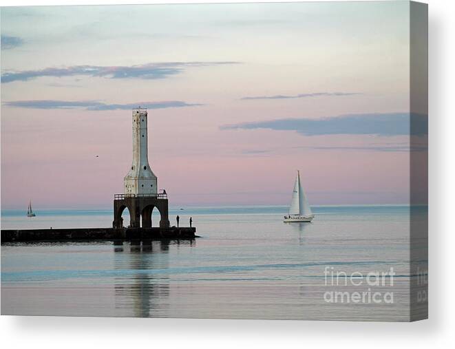 Sailing Canvas Print featuring the photograph Sailing in pink and blue 5 by Eric Curtin